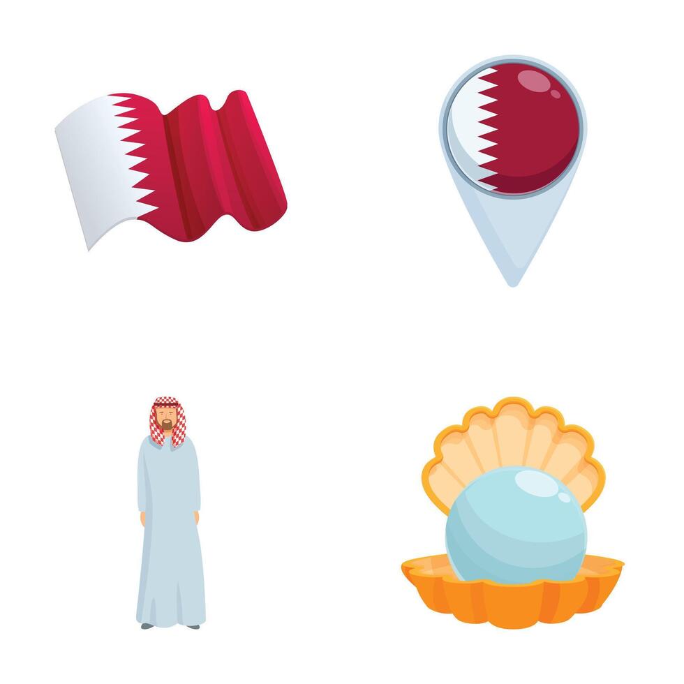 Qatar national symbols and cultural icons set vector