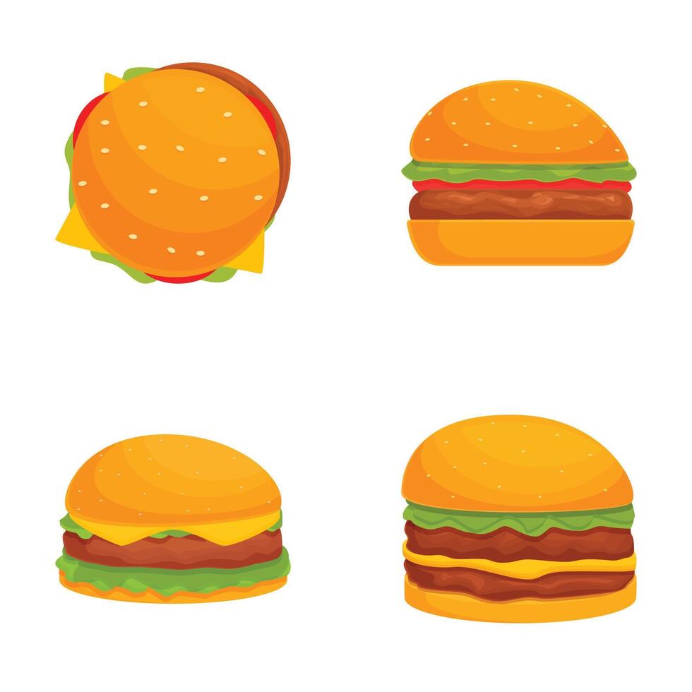 Assorted classic burger icons set vector