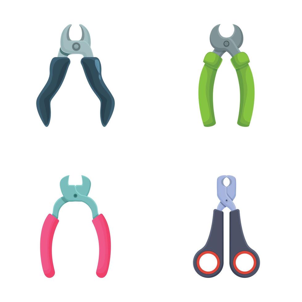 Set of cartoonstyle pliers and scissors icons vector