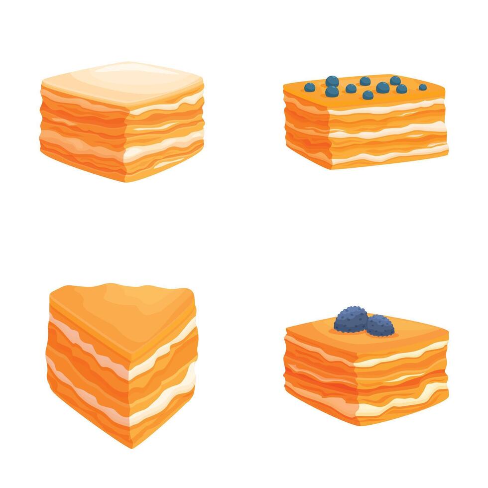 Assorted sweet layered cakes set vector