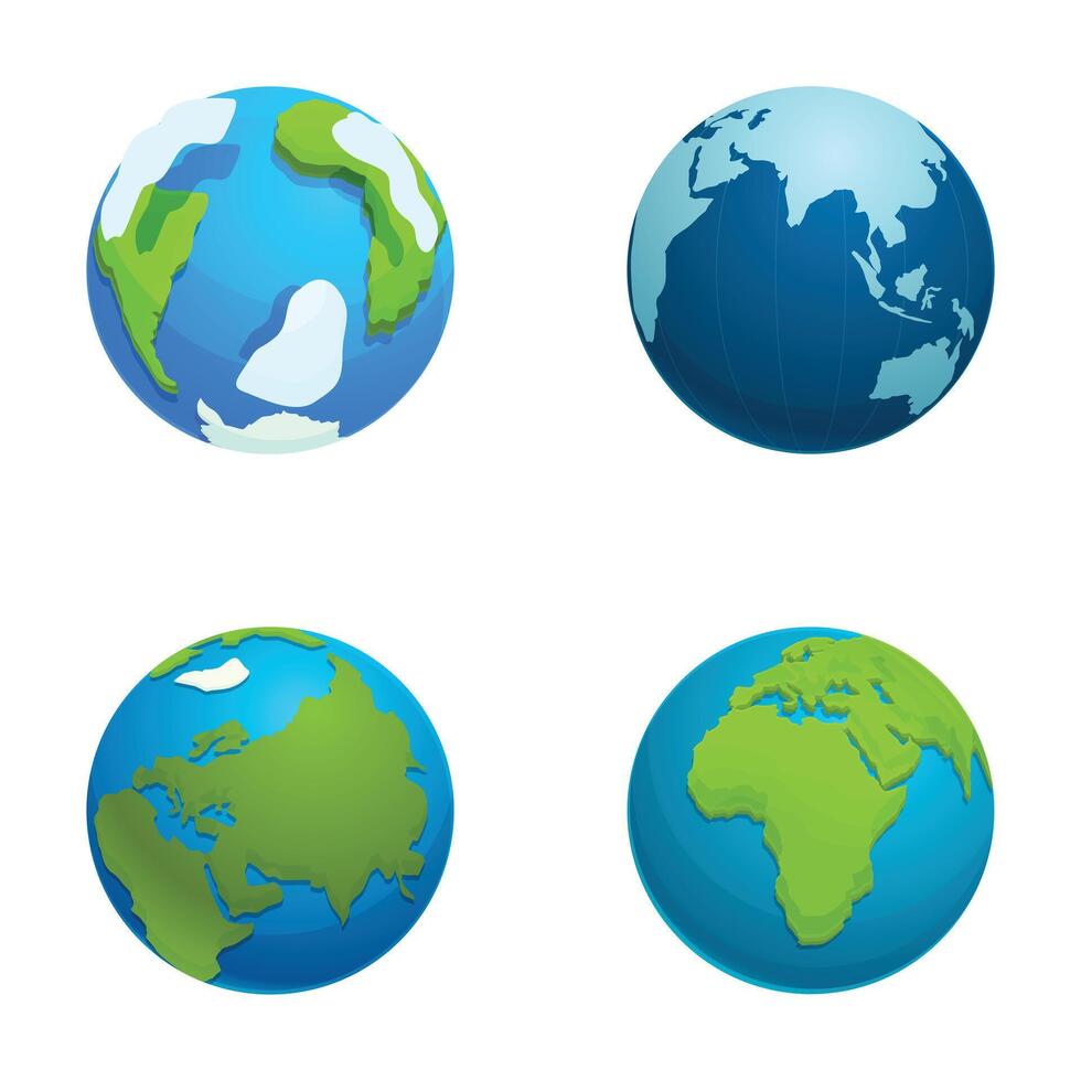 Set of four cartoon style globes vector