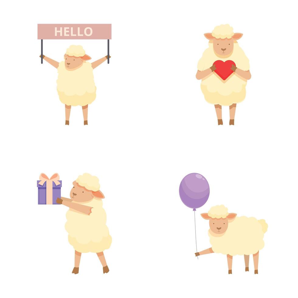 Adorable cartoon sheep in various poses vector