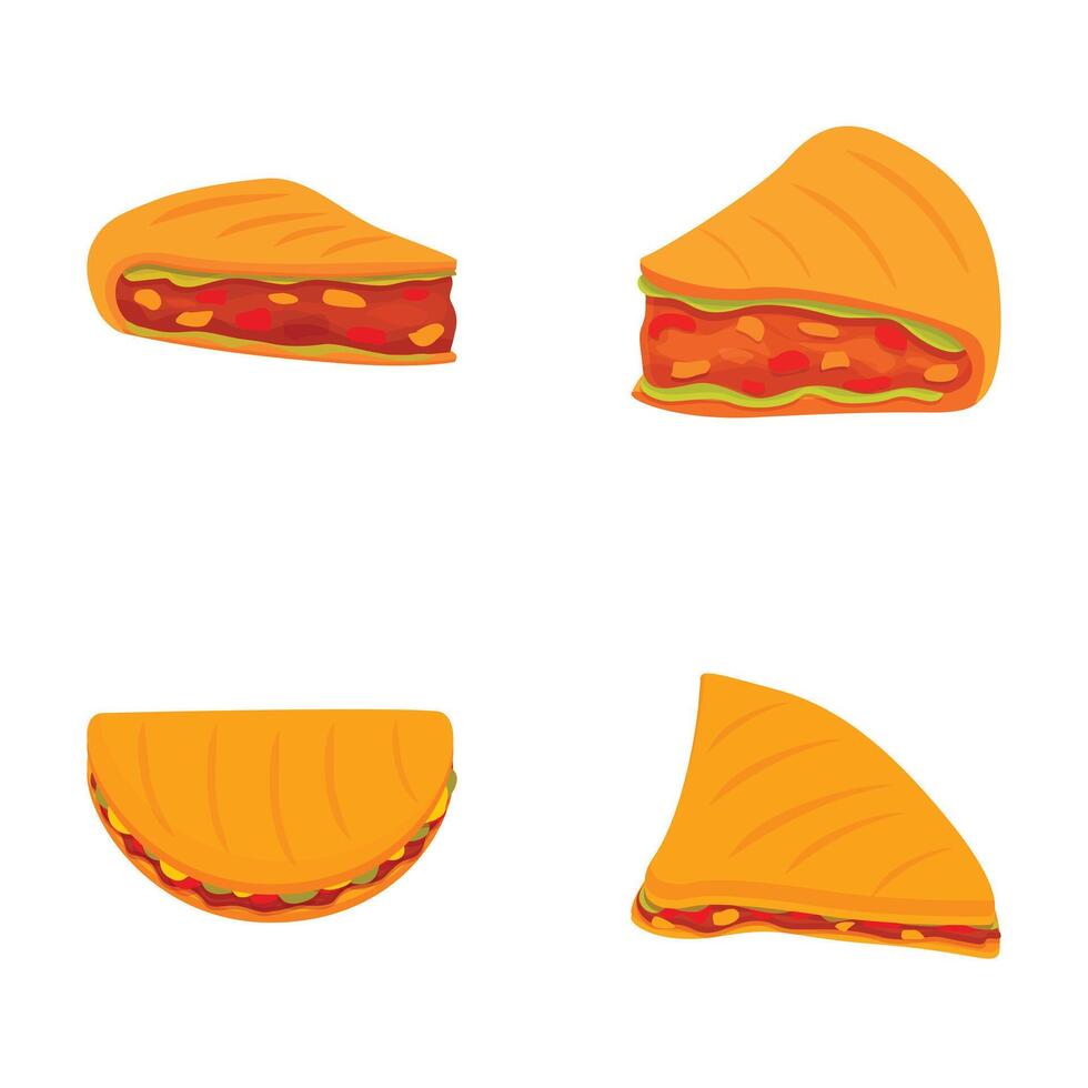 Variety of cartoon quesadillas illustration set vector