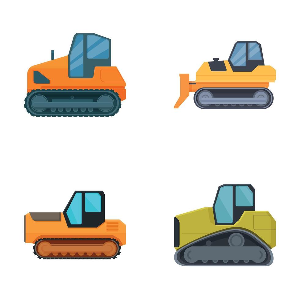 Set of four cartoon bulldozers vector