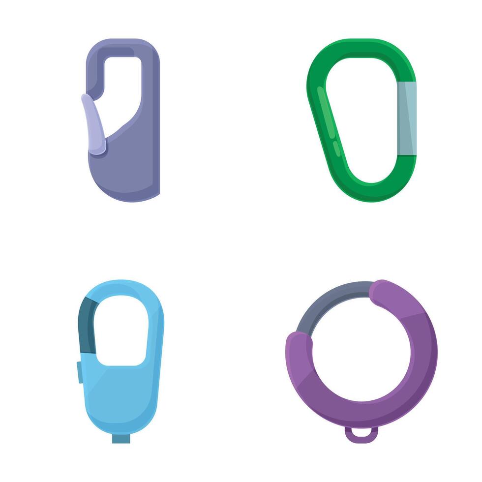 Set of four colorful carabiner clips illustration vector