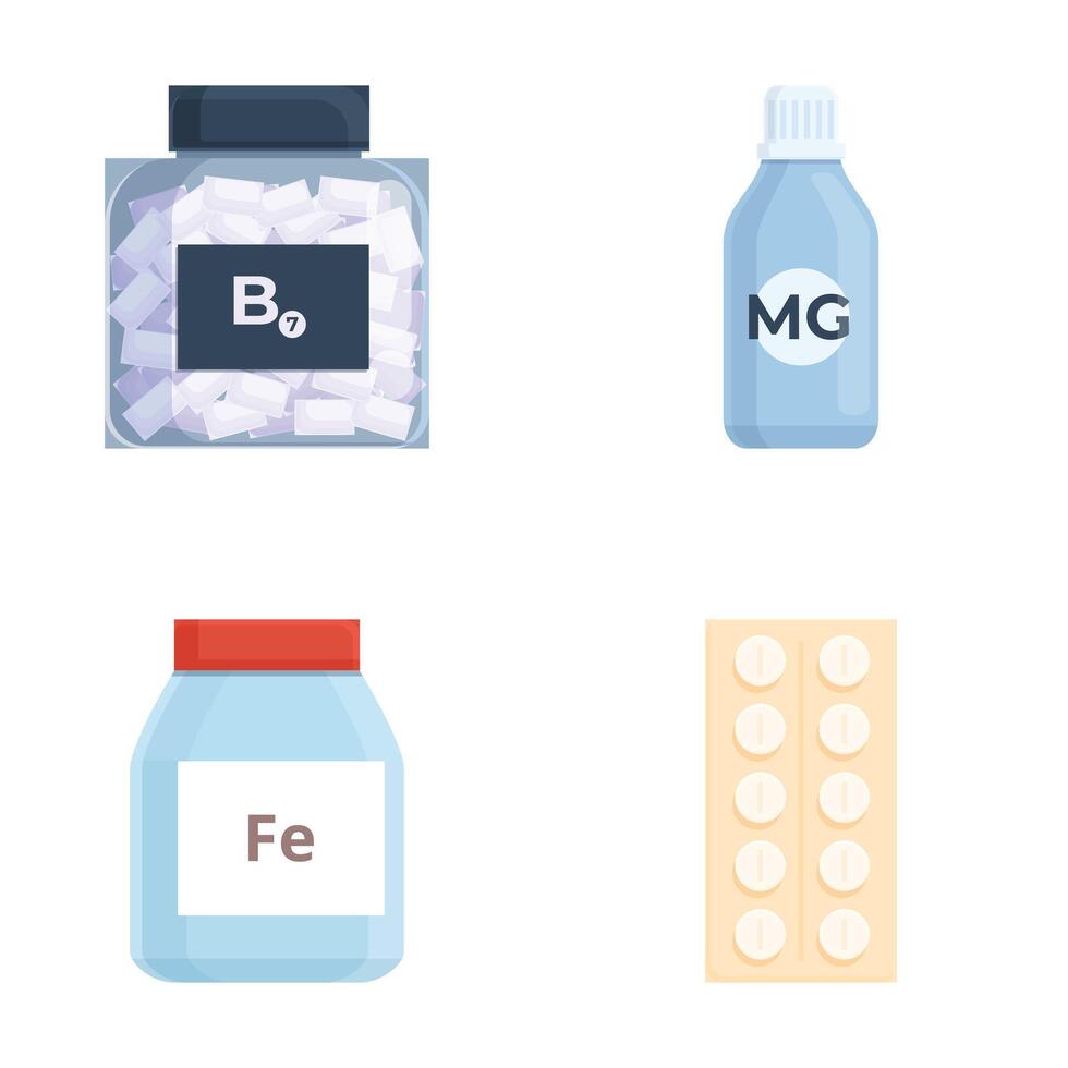 Various vitamin and mineral supplements illustration vector