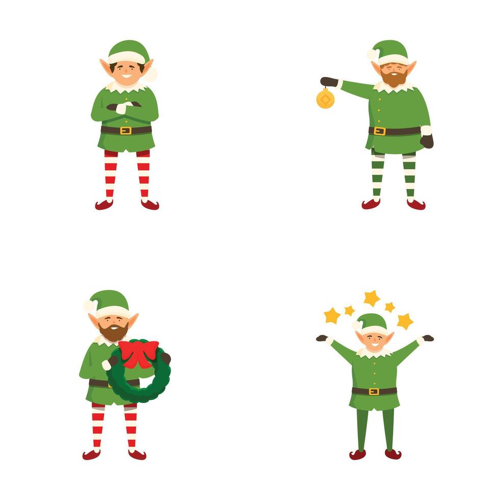 Set of festive elves in various poses vector