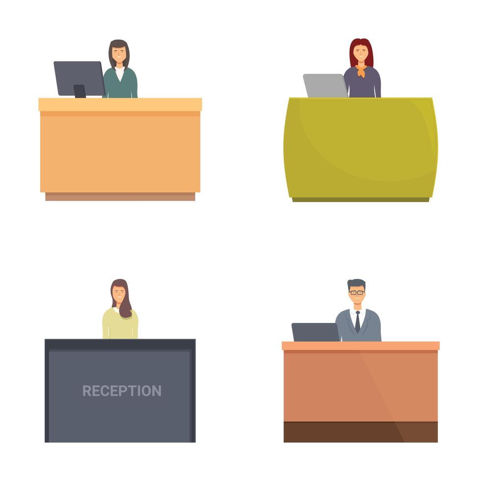Reception desk collection with attendants vector