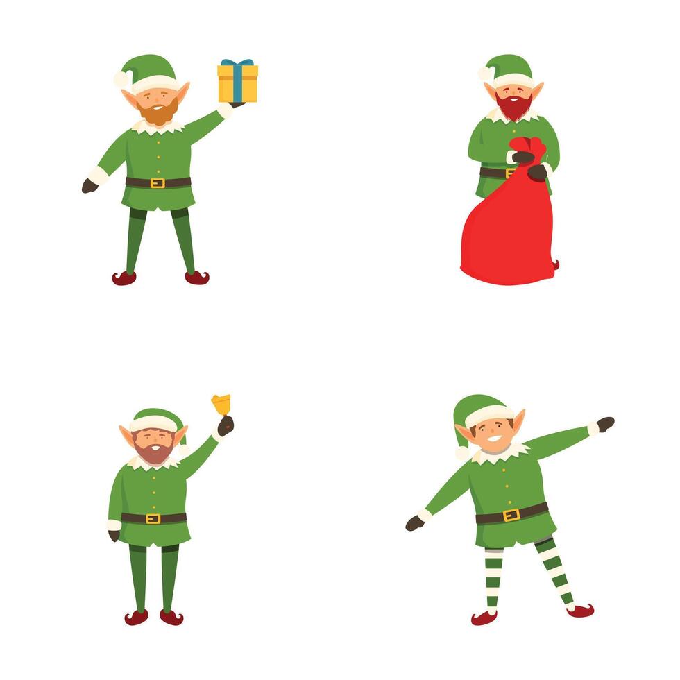 Set of cheerful elves in various poses, perfect for holiday designs vector