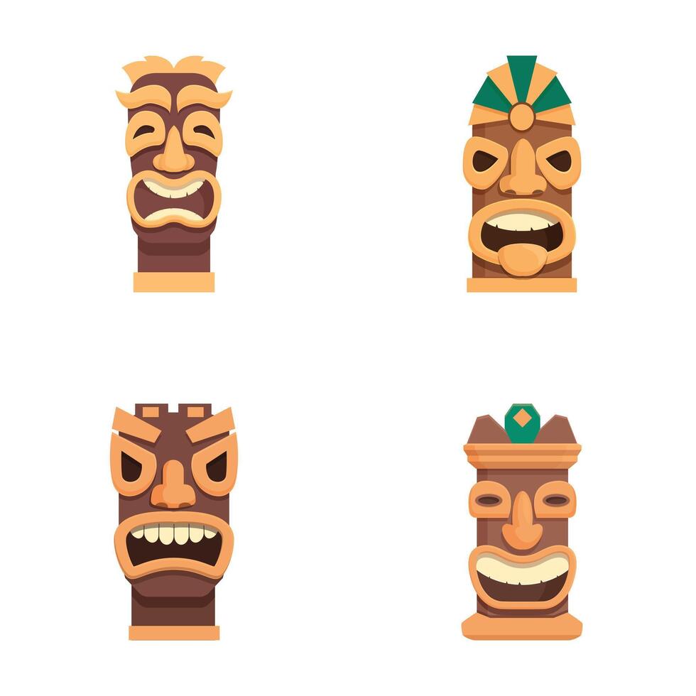 Set of four tribal tiki masks icons vector