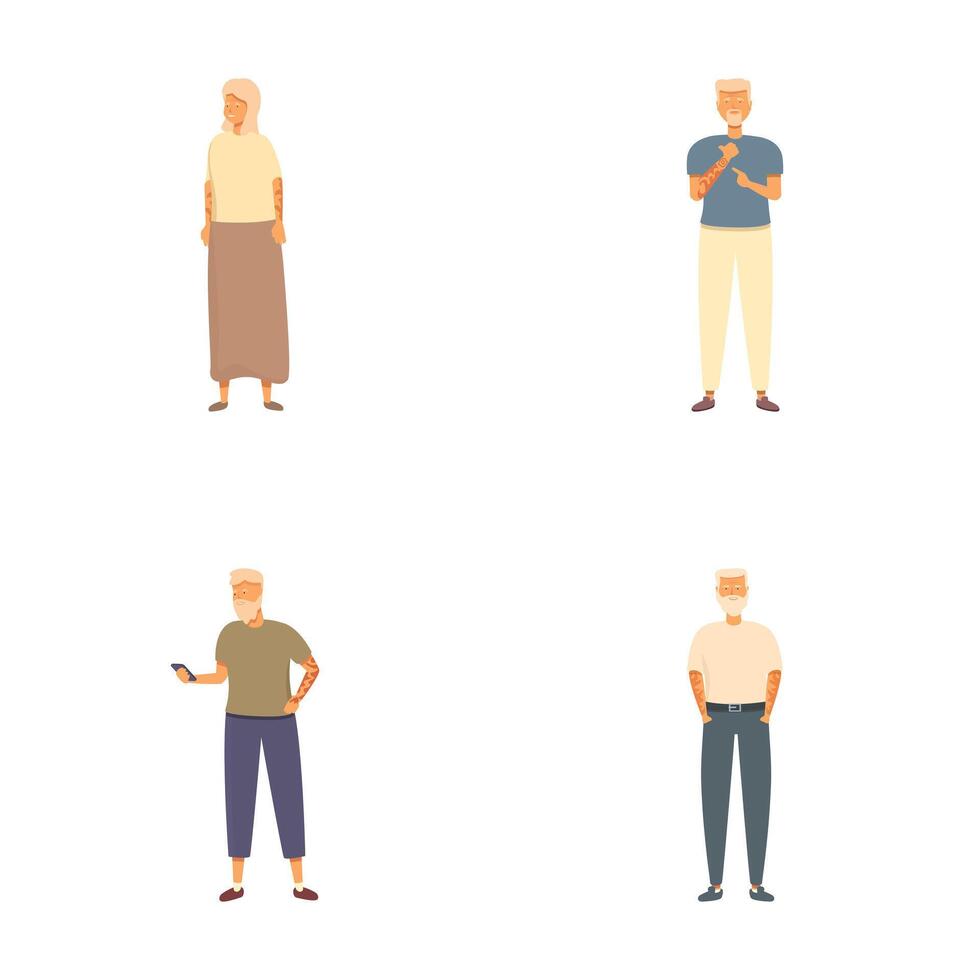 Senior citizens using technology illustration set vector
