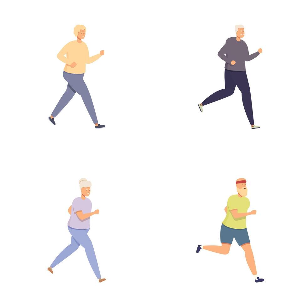 Collection of senior men jogging vector