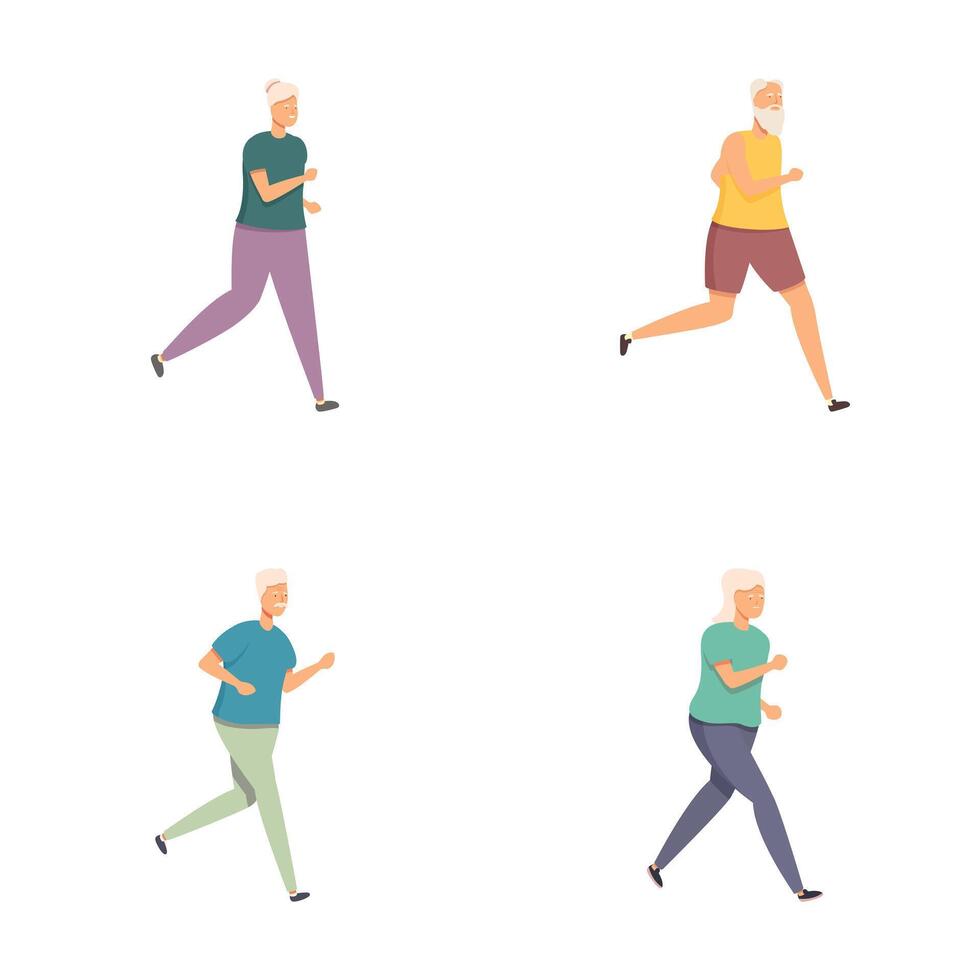 Set of active senior men running illustrations vector