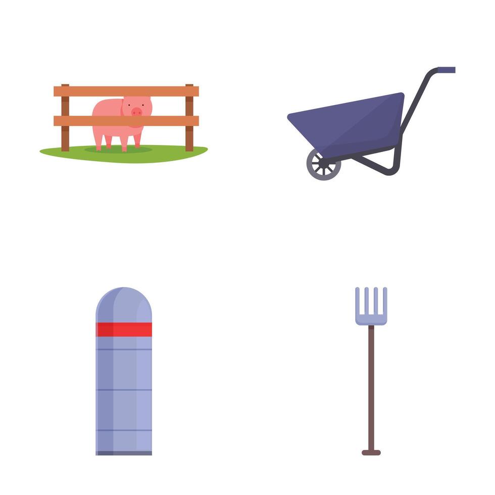 Farm elements flat icons set vector