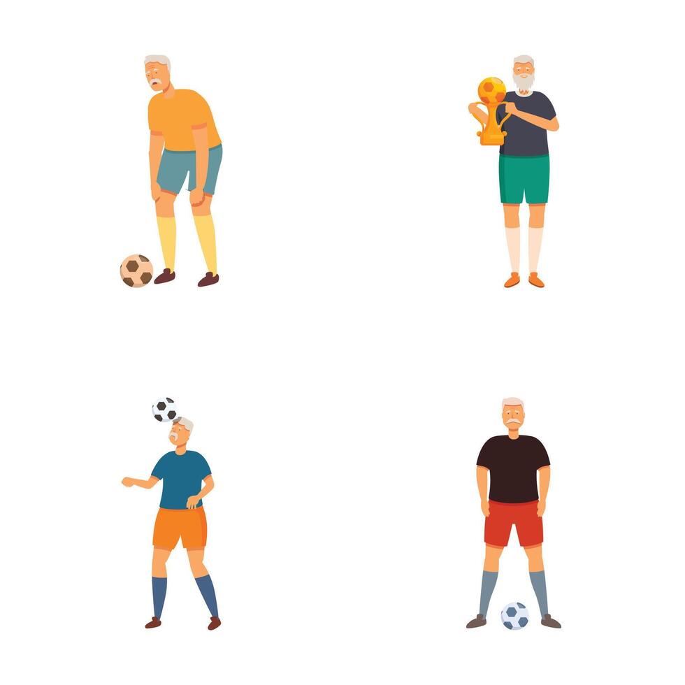 Senior men enjoying soccer moments illustrations vector