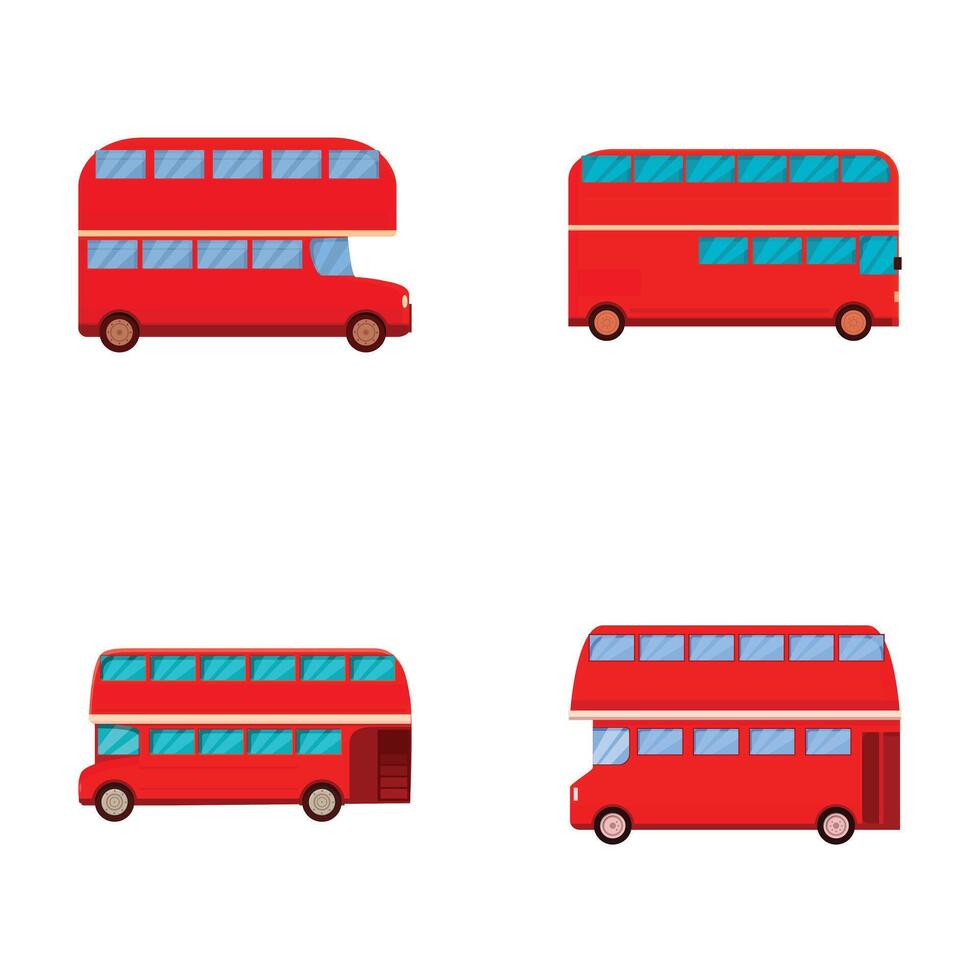 Set of cartoon red doubledecker buses vector