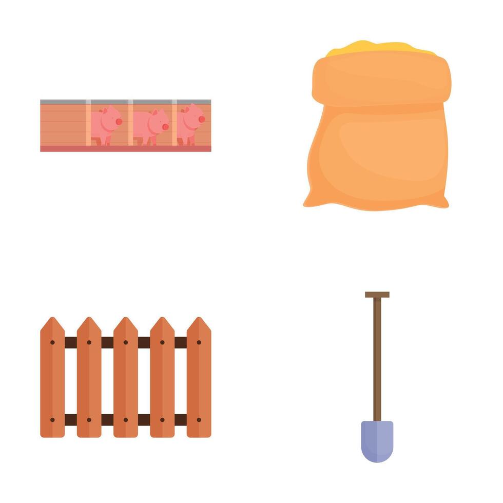 Set of farm elements icons vector