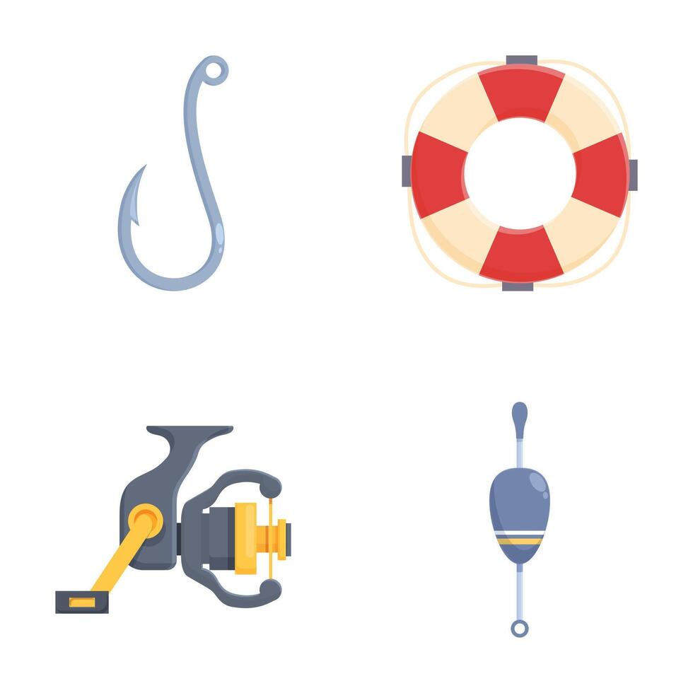Fishing gear and safety equipment icons vector