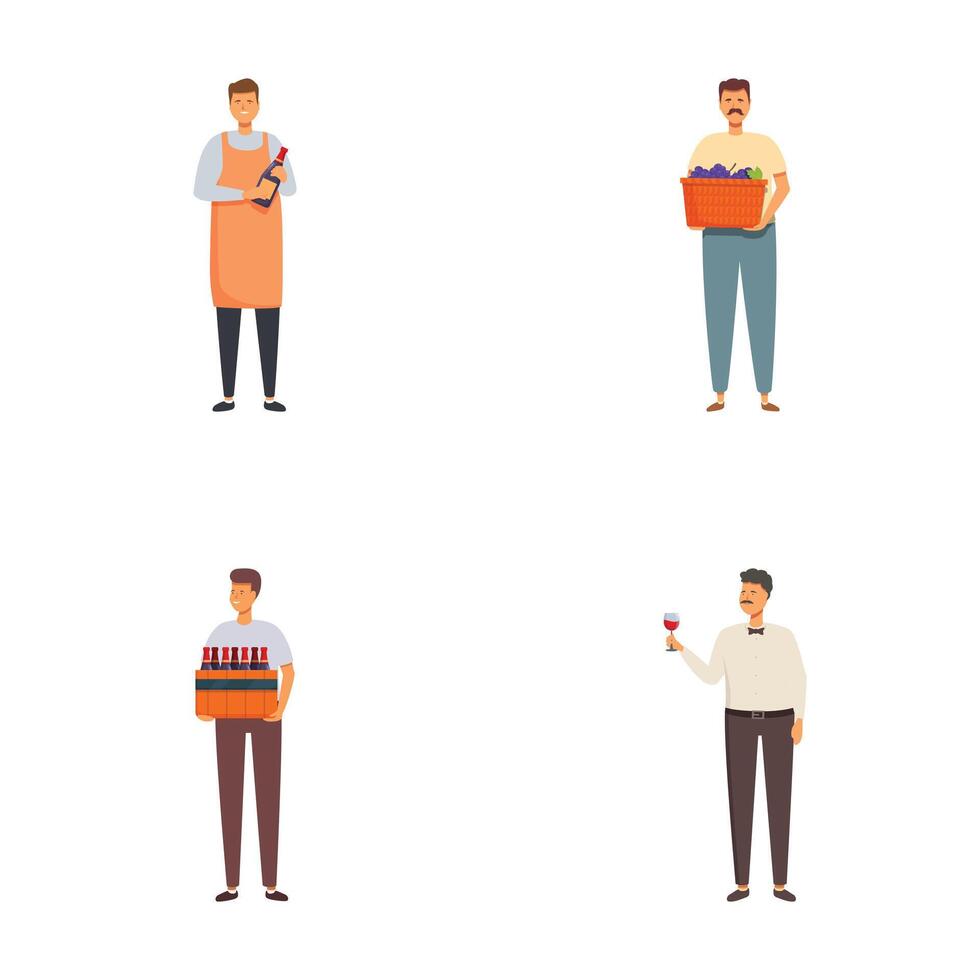 Diverse men with beverages illustration set vector