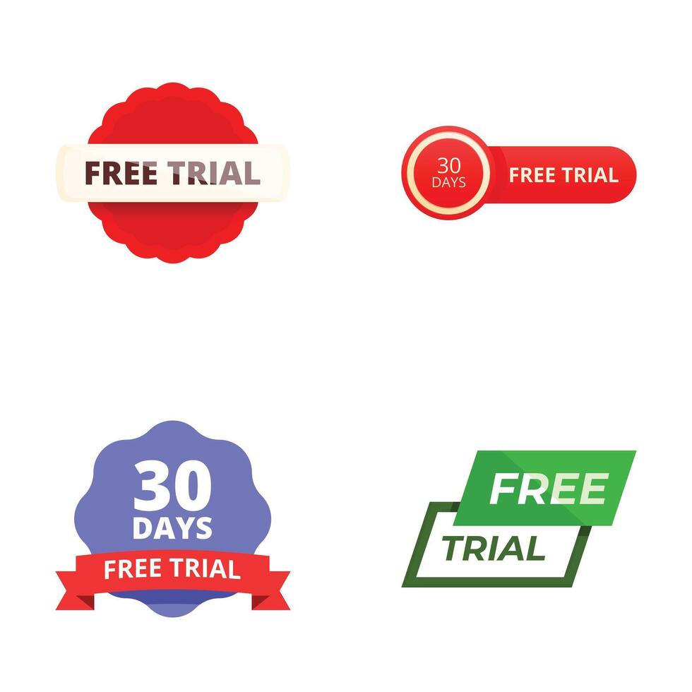 Set of free trial badges with 30 days offer vector