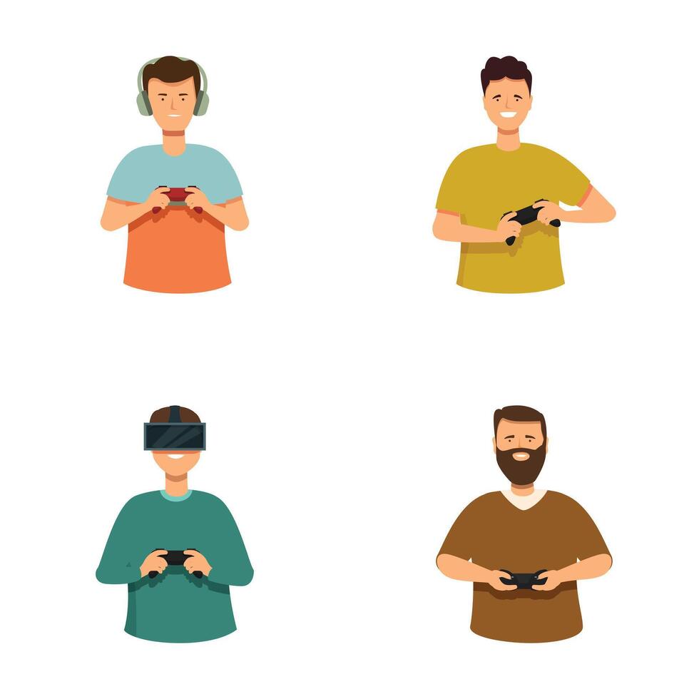Diverse gamers engaging with controllers vector
