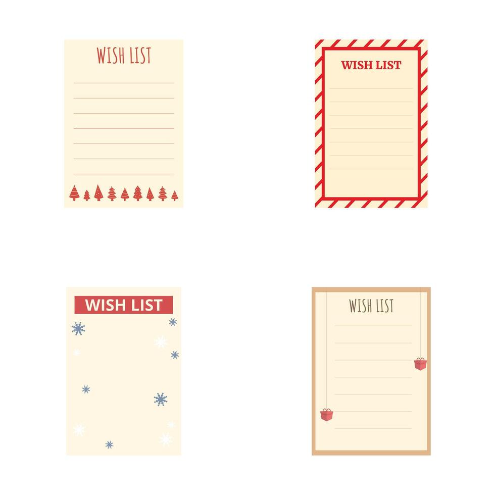 Set of blank wish list templates vector