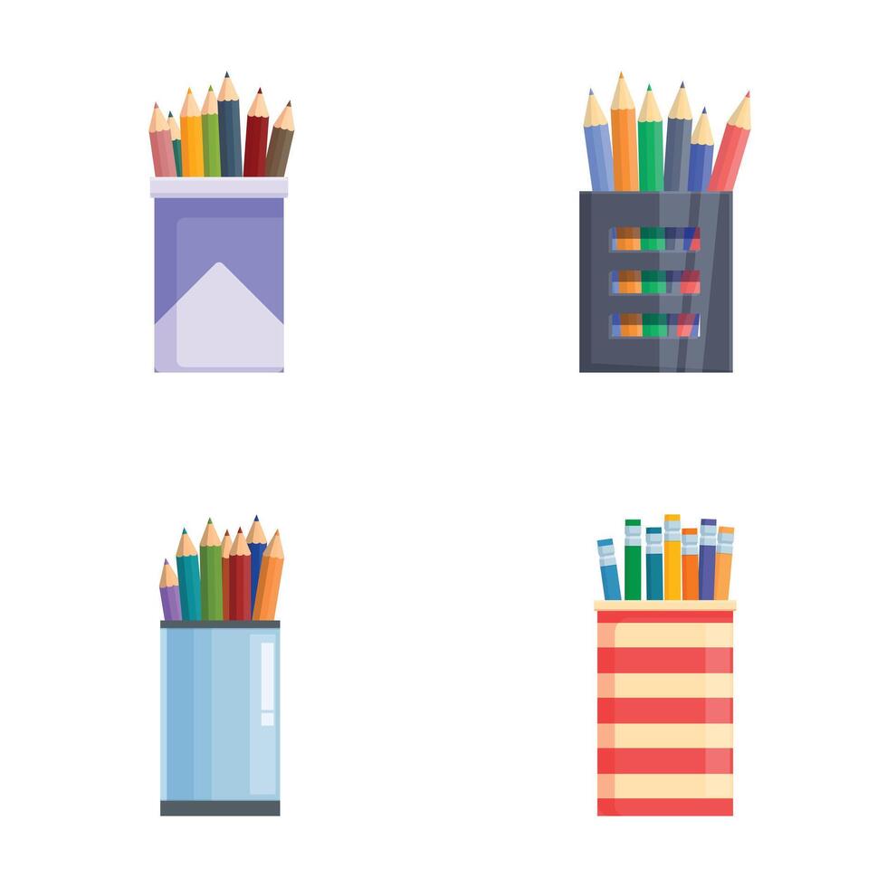Set of colorful pencil holders illustration vector