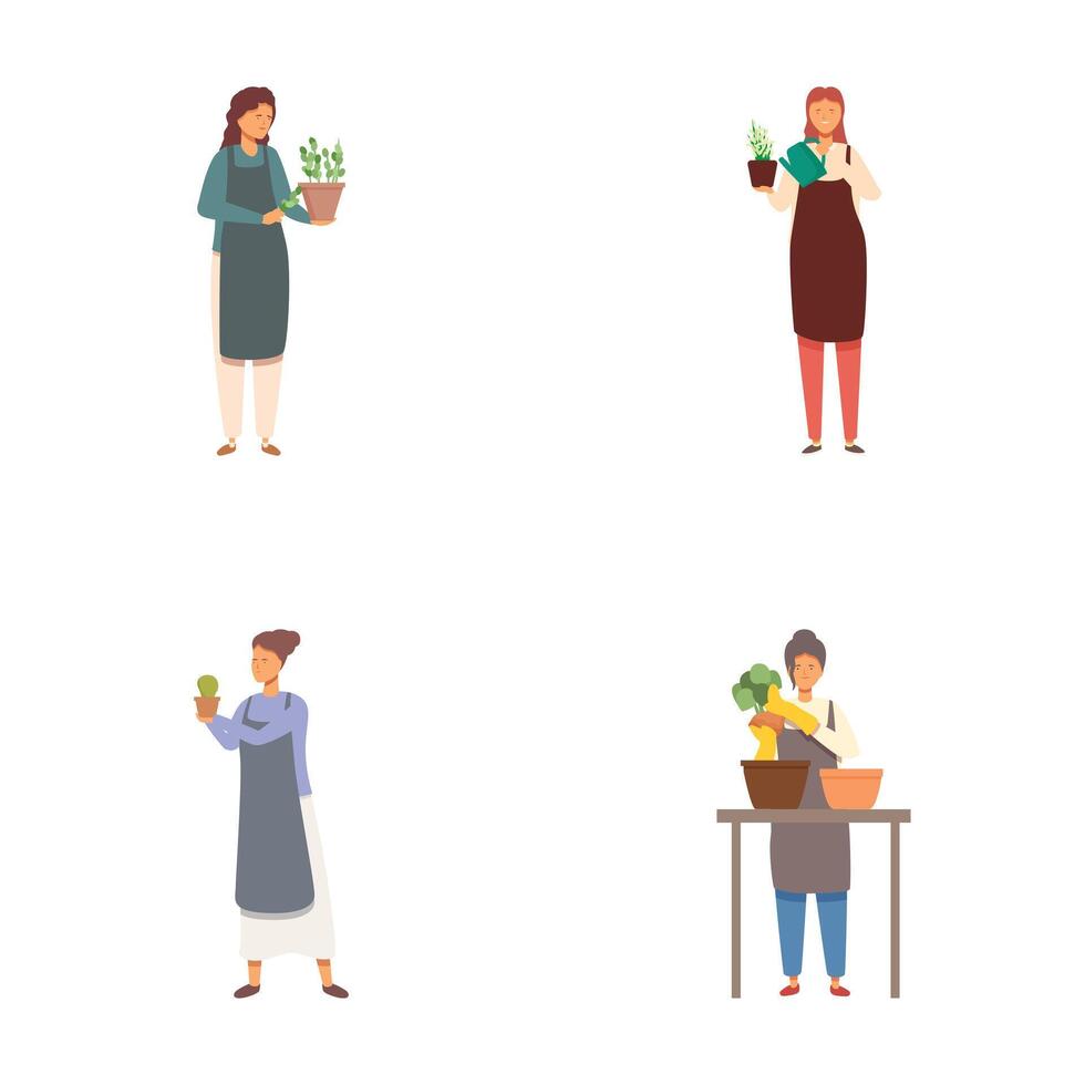Collection of people enjoying indoor gardening vector