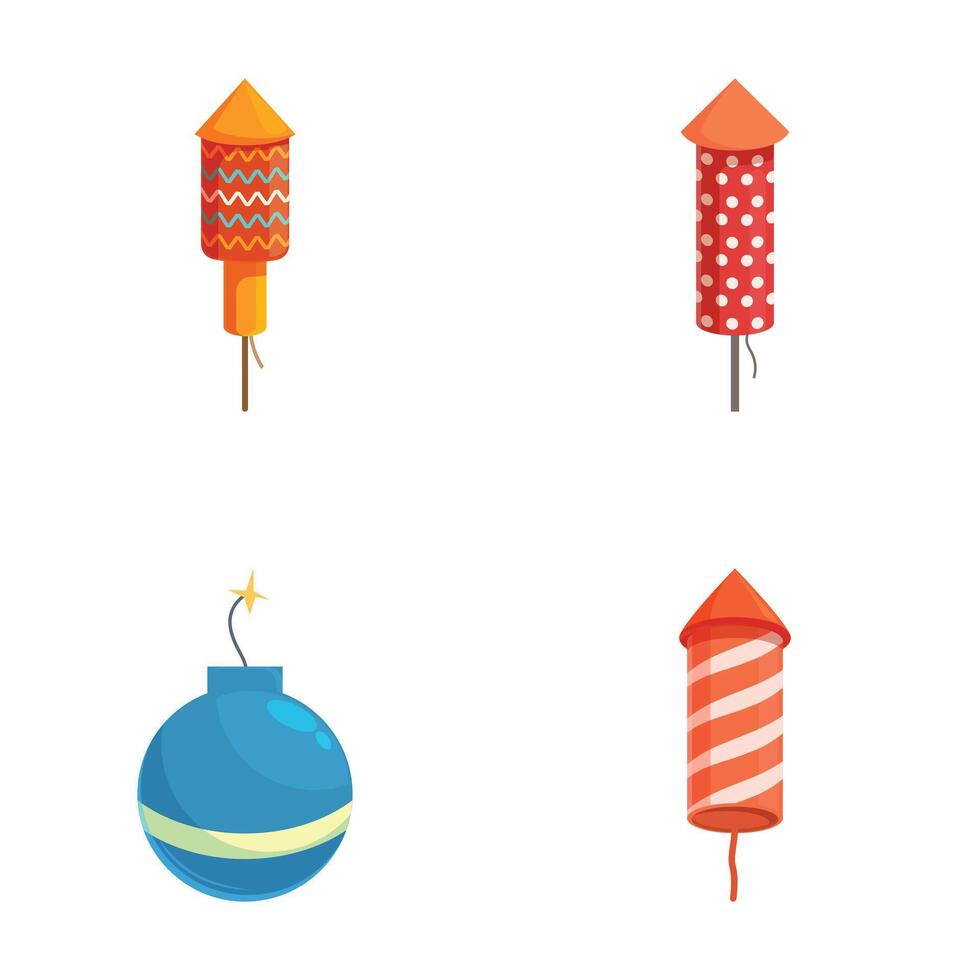 Set of cartoon firework rockets and bomb vector
