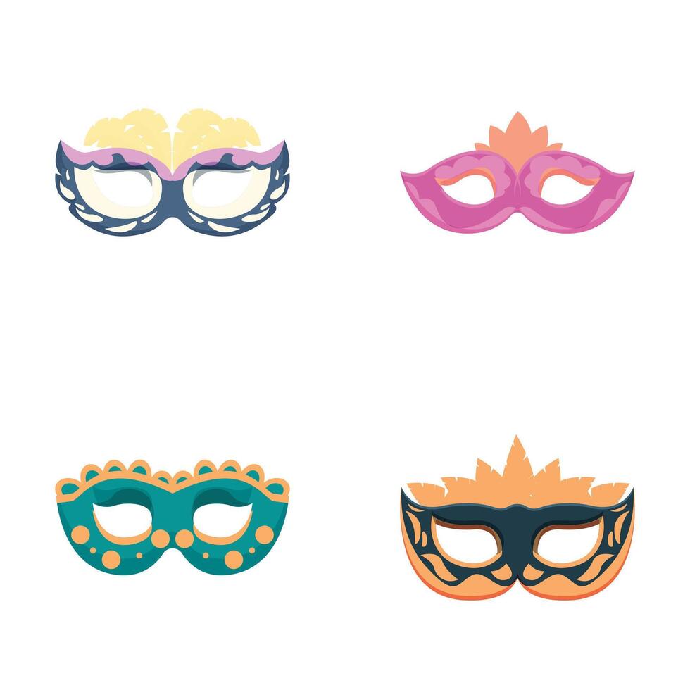 Set of colorful masquerade masks on white vector
