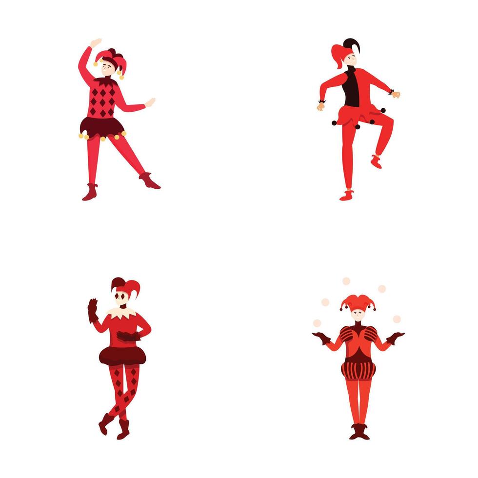 Set of cartoon circus jugglers in various poses vector