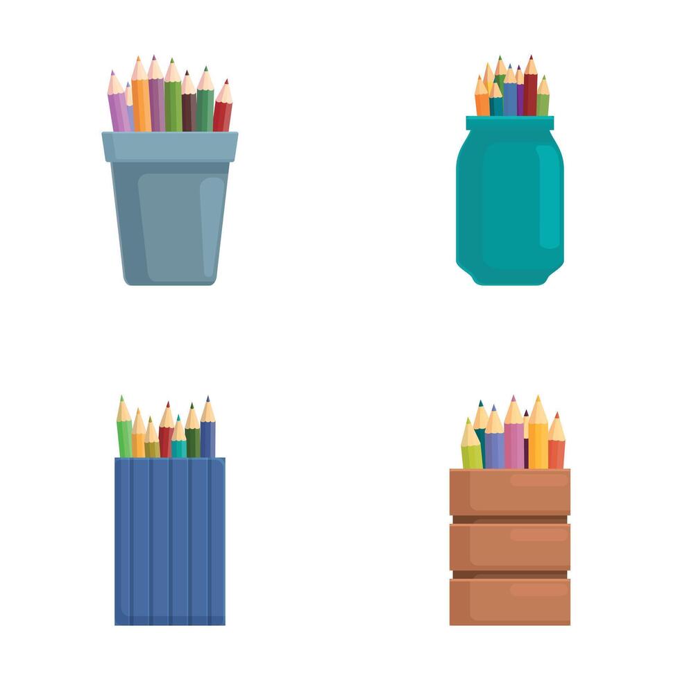 Set of colored pencils in different holders vector