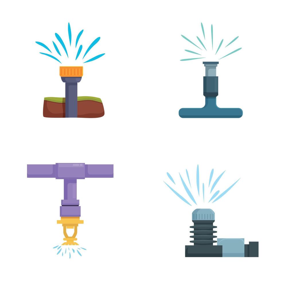 Set of irrigation sprinkler icons vector