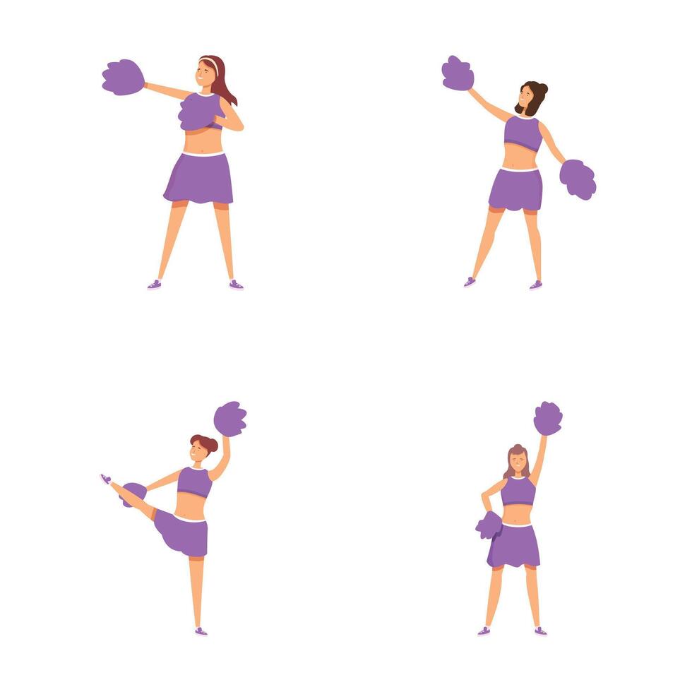 Set of four illustrations featuring a cheerleader in various dynamic poses vector