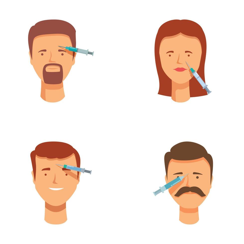 Set of cartoon characters with syringes in foreheads vector