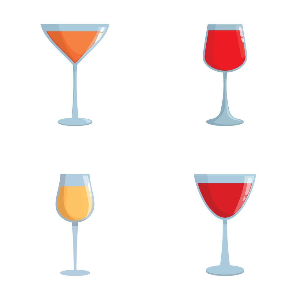 Set of cartoon wine glasses with various wines vector