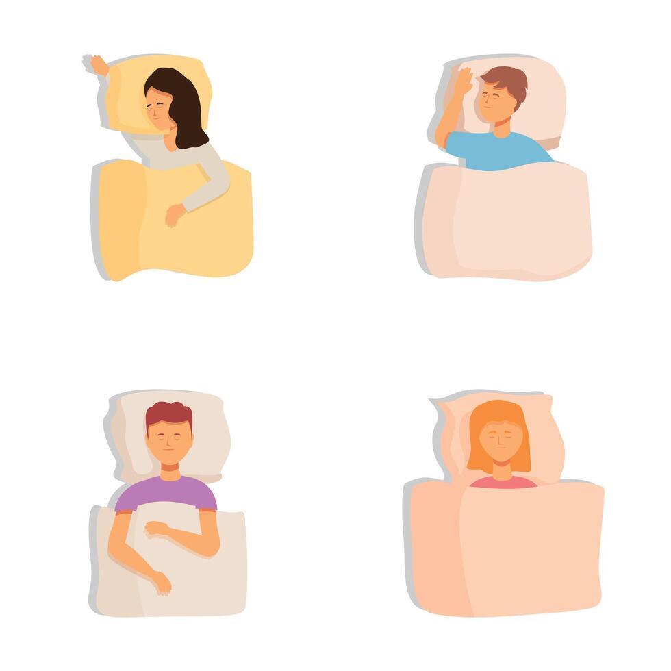 Cartoon illustrations of people in various sleeping positions vector