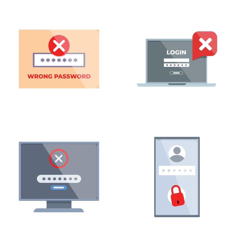 Set of password error notifications on digital devices vector