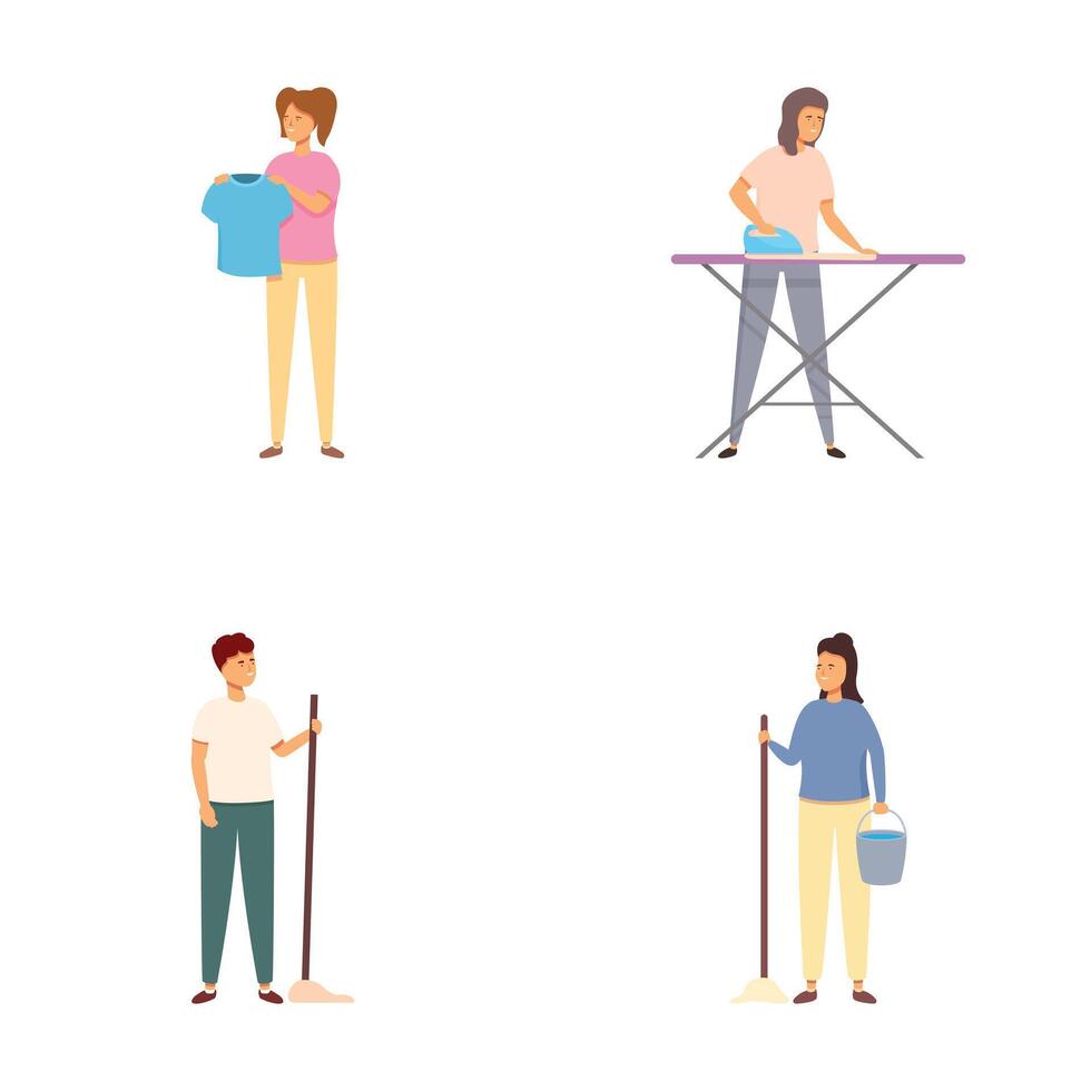 Set of people engaged in household chores vector