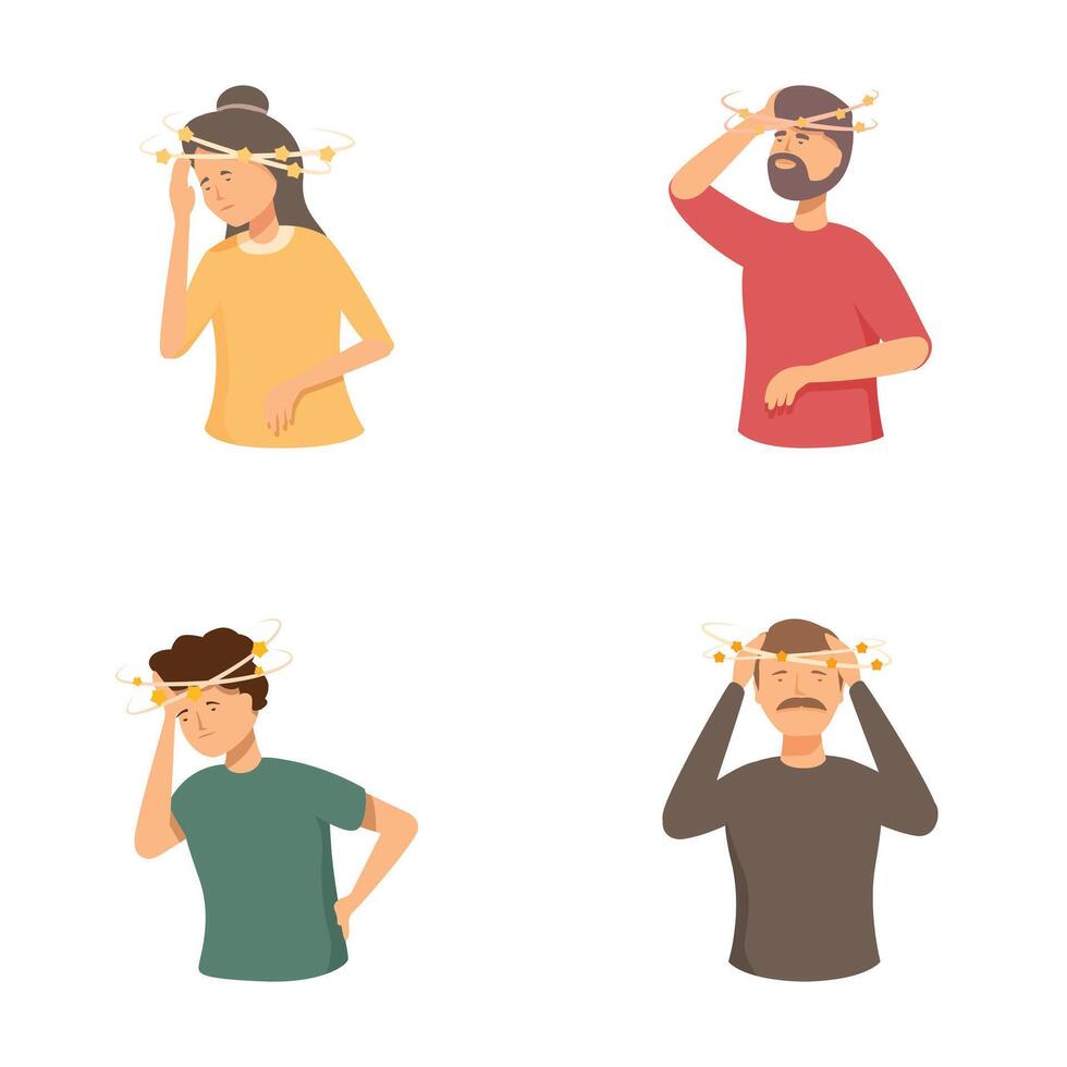 Four illustrations of diverse individuals with puzzled expressions, scratching heads, and question mark icons vector