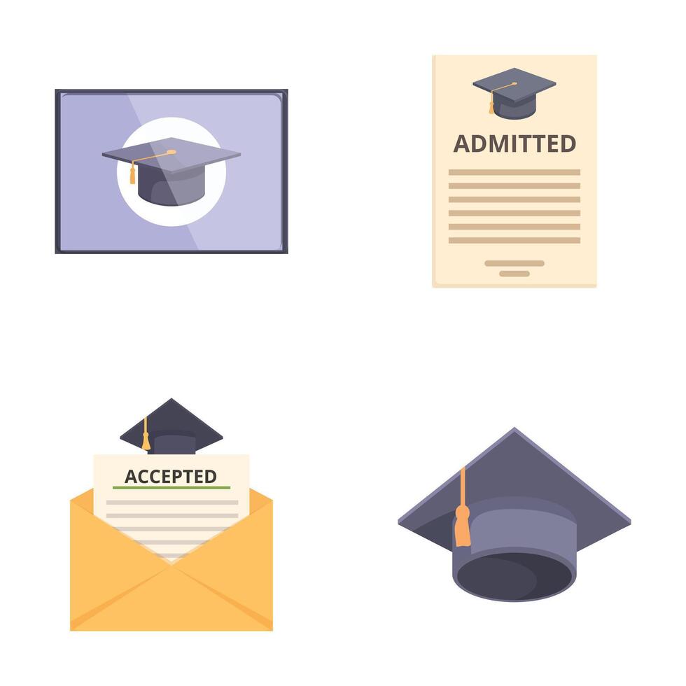 Set of four flat design icons representing graduation and academic achievement vector