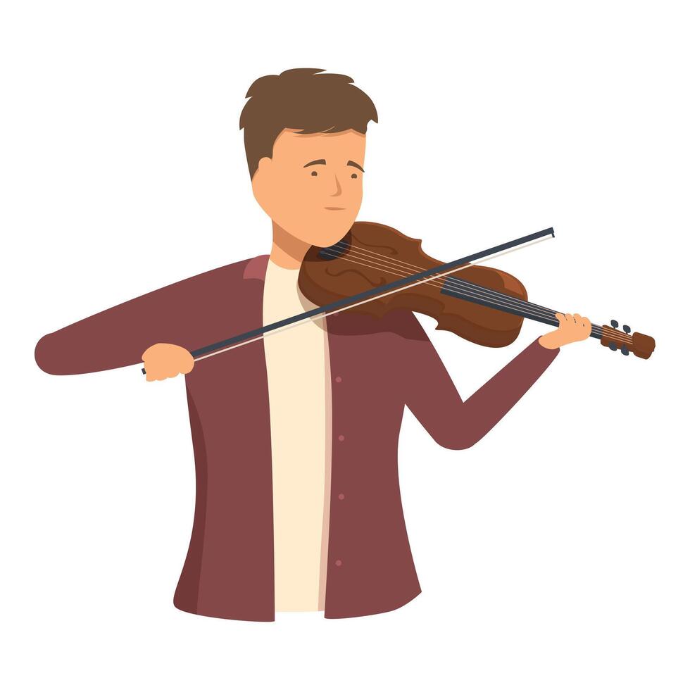 Young musician playing violin with bow, classical music instrumentalist performing vector
