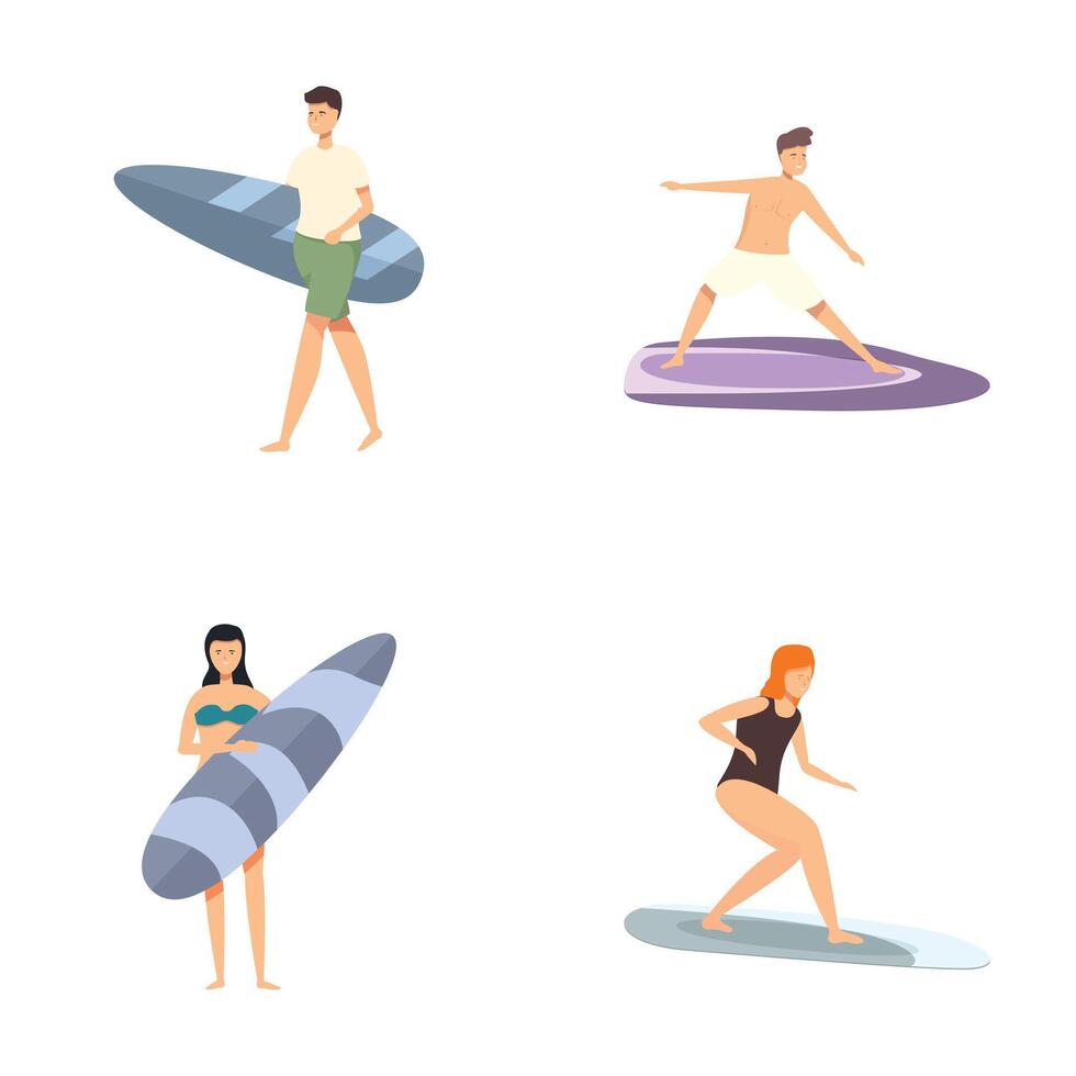 Summer surfing fun cartoon characters with surfboards vector