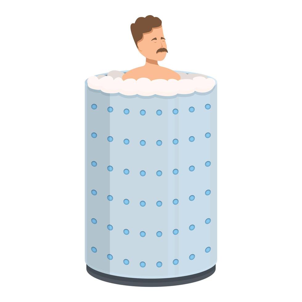 Man relaxing in cryotherapy machine relieving stress and boosting energy vector
