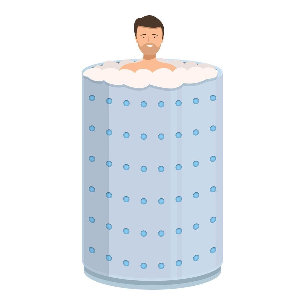 Man relaxing in cryotherapy machine rejuvenating body with cold therapy vector