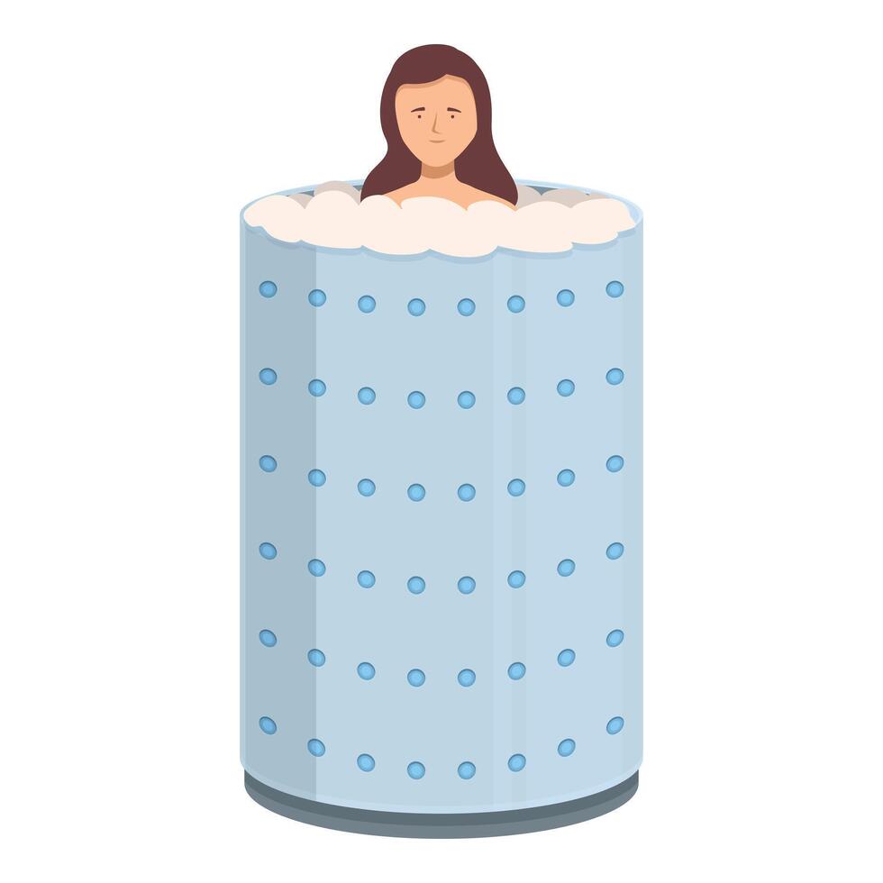 Young woman relaxing in cryotherapy machine for wellness and recovery vector