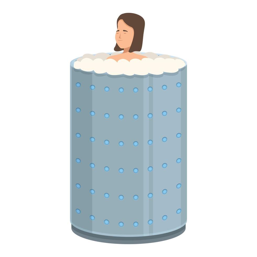 Young woman relaxing in a cryotherapy tank enjoying wellness treatment vector