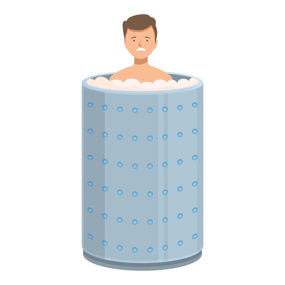 Young man experiencing discomfort while taking cryotherapy session vector