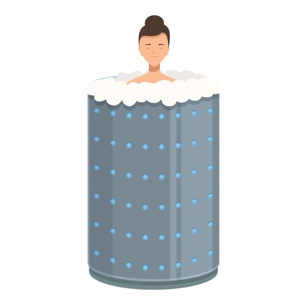 Woman relaxing in cryotherapy machine having beauty treatment vector