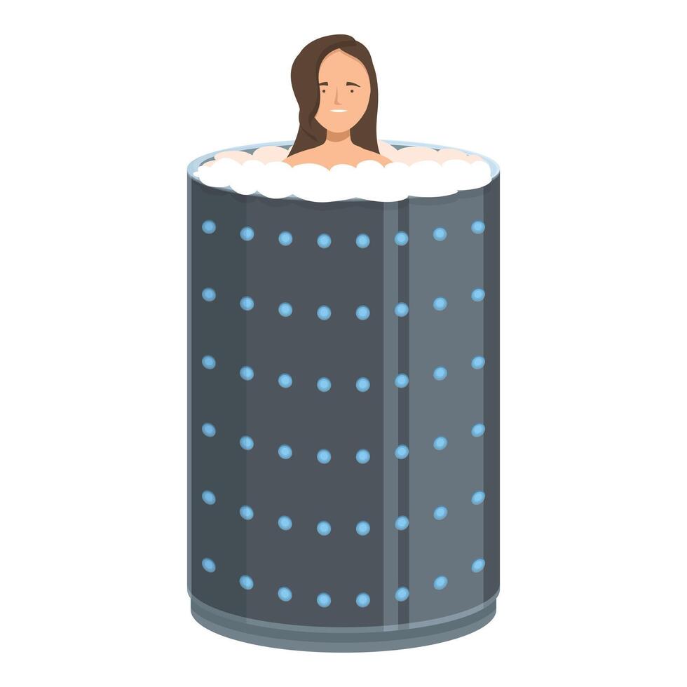 Young woman relaxing in a cryotherapy machine enjoying wellness treatment vector